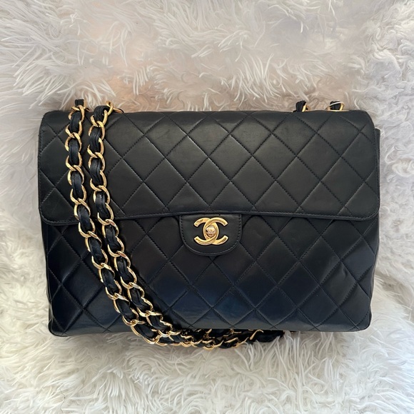 CHANEL Handbags - Chanel Black Jumbo Quilted Shoulder Bag with Gold Chain